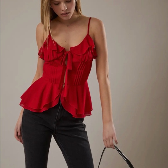 Tops - Red Ruffled Women's Top